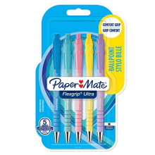 Flexgrip Ultra Pastel Ballpoint Pens | Medium Point (1.0mm) | Black Ink | Pastel Barrels | 5 Count