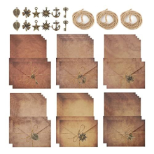60 Pieces Letter Paper Envelopes Set Vintage Writing Paper with Envelope 24 Letter Paper A5 12 Retro Envelopes 12 Metal Pendant 12 Jute Rope Kraft