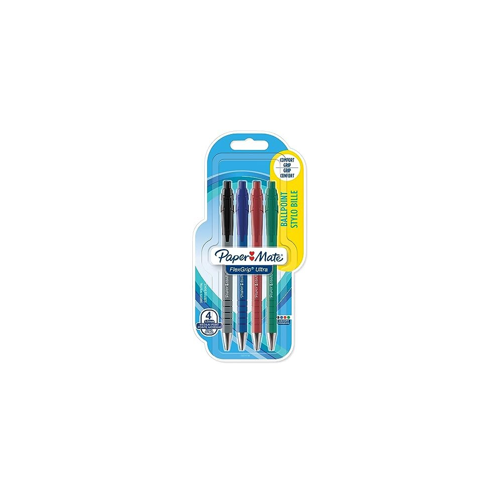 Flexgrip Ultra Retractable Ballpoint Pens | Medium Point (1.0 mm) | Assorted Colours | 4 Count