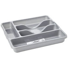 Silver 5 Compartment Plastic Cutlery Holder Tray Drawer Organiser Rack