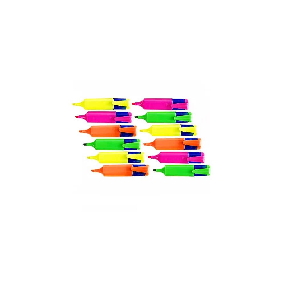 12pk Highlighters | Chisel Tip Marker Pen | Highlighter Pens Multipack | Assorted Colours Highlighter Pens | Office Stationary Supplies | Fluorescent