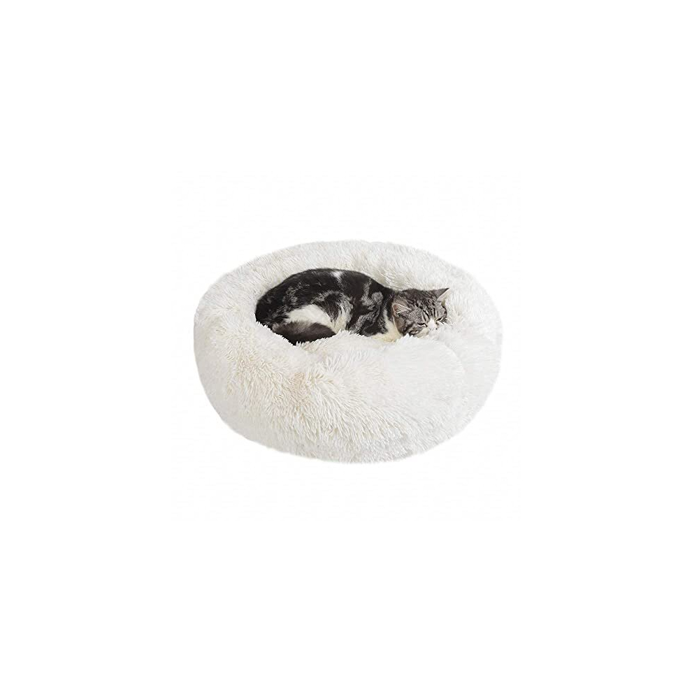Calming Dog Cat Donut Bed - 19.7in Fluffy Plush Puppy Kitten Cuddler Round Bed, Warm and Soft Pet Cosy Anti Anxiety Beds with Non-Slip Bottom and