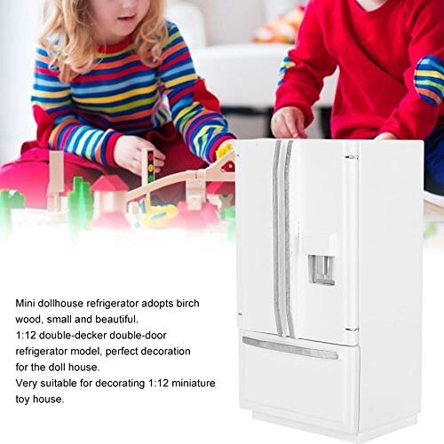 1 12 Double Deck Refrigerator Mini Birch Wooden Mini Fridge Refrigerator Dollhouse Kitchen Furniture for Doll House Decoration White on OnBuy