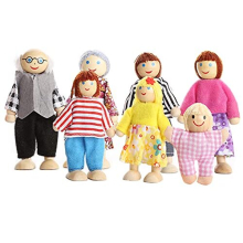 Wooden Doll House Dolls, Happy Family Dolls House Furniture Accessories, Dolls People Playset for Dollhouse Kids Children Toy