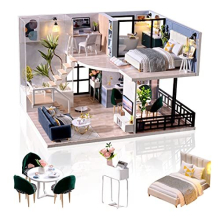 Miniature DIY Dolls House Kit, Wooden Doll house Kit with Furniture, Handmade Crafts for Adults, 1:24 Scale Gift for Birthday, Valentine's Day