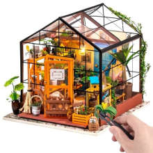 Doll House Kit Greenhouse, DIY Miniature Room with LED light, Wooden Model Building Kit for Adults, Cathy's Flower House for Christmas