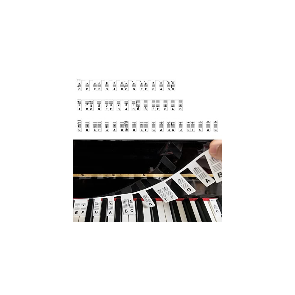Removable Piano Keyboard Note Labels, Reusable Silicone Piano Key Label Notes Guide for 88-key Full-Size Beginner Kids (Classic Black)