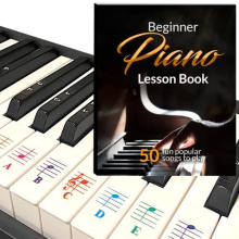 Beginner Piano Lesson Book, 50 Amazing & Popular Songs, Color Piano and Keyboard Stickers for 88/76/61/54/49/37 Key Keyboards, Transparent and