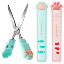 Cat Paw Mini Scissors Craft Supplies for Childrens Paper Cutting, Wieat 2 Pcs Kawaii Blunt Tip Safety Kids Small Art Scissors for Kindergarten School