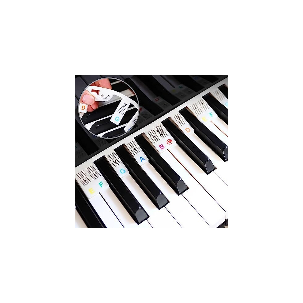 Removable Piano Keyboard Note Labels 88-Key Full Size Silicone Piano Note Guides Key Music Notes Letter Label Washable Piano Notes Overlay Strips for