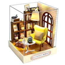 DIY Wooden DollHouse Kit,Dollhouse Miniature with Furniture and Dust Cover Handmade Crafts Miniature Dolls House kit for Teens Adult Gift (Leisurely