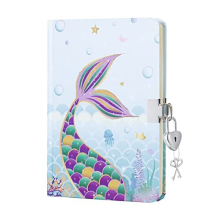 Mermaid Journal for Girls - Glitter Diary Gift for Kids Blue School Travel Private Notebook Hardcover A5 Lined Memos Writing Drawing Notepad with Lock