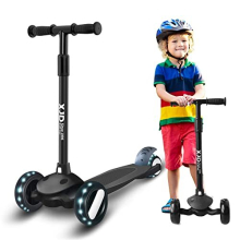 3 Wheel Kids Scooter Age 2-8 Toddler Scooters Adjustable Height Handle with PU Flashing Wheels for Boys Girls Children (Black)