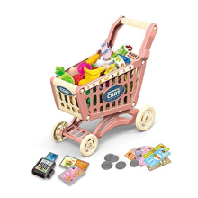 Shopping Cart for Kids, 54 Pieces Shopping Store Cart Accessory Set, Oversized Role Play Trolley Cart Play Set Educational Toy Gift for Kids 3+ Years