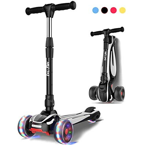 3 Wheel Scooter for Kids Ages 3-12 Years Old Boy Girl with 4 Adjustable Height, Extra-Wide Childrens Foldable Kick Scooter Kids Ages 6-12 with Lean-to