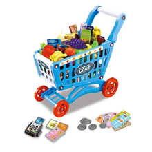 Shopping Trolley for Kids, 54 Pieces Shopping Store Basket Accessory Set, Oversized Role Play Trolley Cart Play Set Educational Toy Gift for Kids 3+
