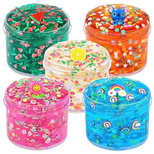 Crystal Slime Kit, 5 Pack Crunchy Clear Glitter Slime Party Favor Gifts, Stress Relief Toy for Girls and Boys, Soft Non-Stick Putty Slime for kids,