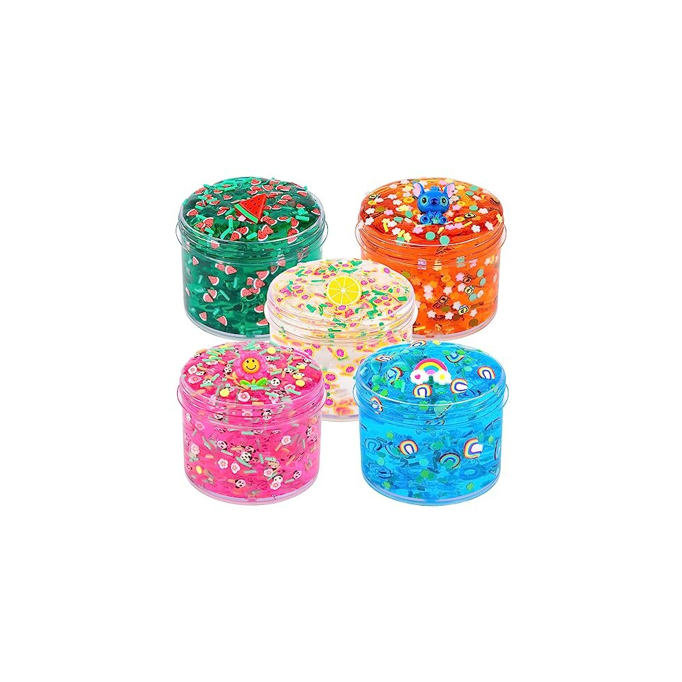 Kaoerdce Crystal Slime Kit, 5 Pack Crunchy Clear Glitter Slime Party Favor Gifts, Stress Relief Toy For Girls And Boys, Soft Non-Stick Putty Slime For Kids,