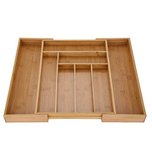 Expandable Natural Bamboo Cutlery Tray Organizer with 8 Compartments - Large Capacity Drawer Divider for Kitchen