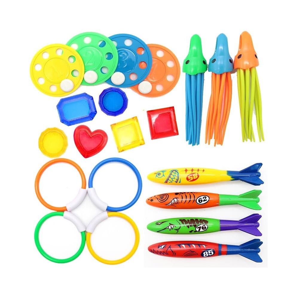 Diving Pool Toys Set,Fun Swimming Toys for Pool,Swimming Pool Toys Diving Toys Set with Diving Rings,Diving Sticks,Underwater Toys Swimming Treasure