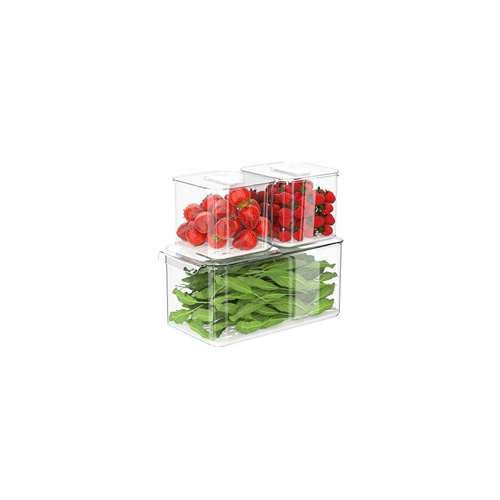 Fridge Food Storage Containers Produce Saver FreshWorks Produce - Stackable Refrigerator Kitchen Organizer Keeper- Set of 3