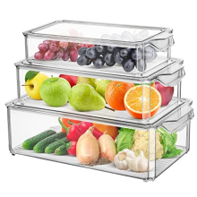 Fridge Organisers Bins Set of 3, Stackable Clear Fridge Storage Containers with Lids, Plastic Refrigerator Storage Box for Kitchen Pantry Freezer