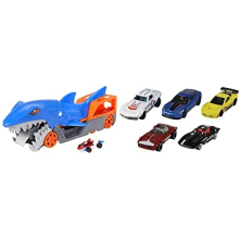 Shark Chomp Transporter Playset with One 1:64 Scale Car for Kids 4 to 8 Years Old - GVG36 & 5-Car Pack of 1:64 Scale Vehicles, Gift for Collectors &