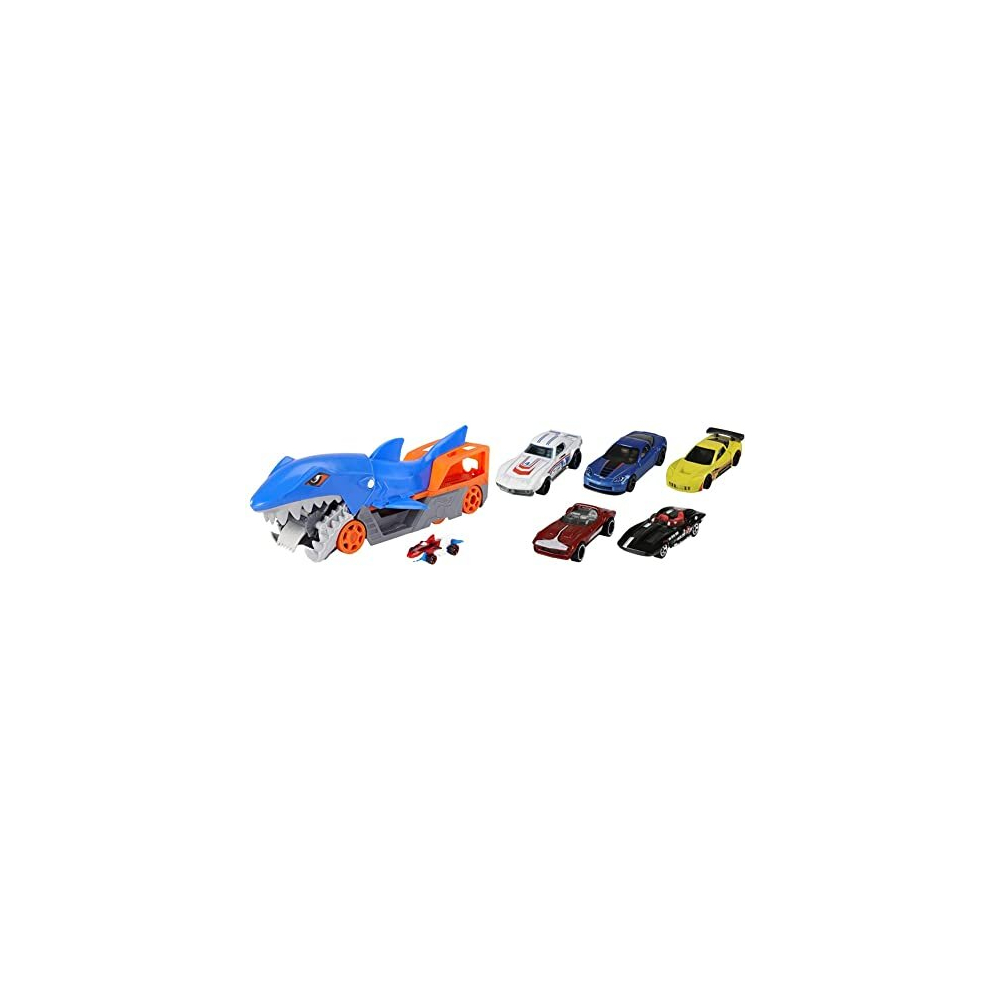 Photos - Doll Hot Wheels Shark Chomp Transporter Playset with One 1:64 Scale Car for Kids 4 to 8 Years Old - GVG36 & 5-Car Pack of 1:64 Scale Vehicle