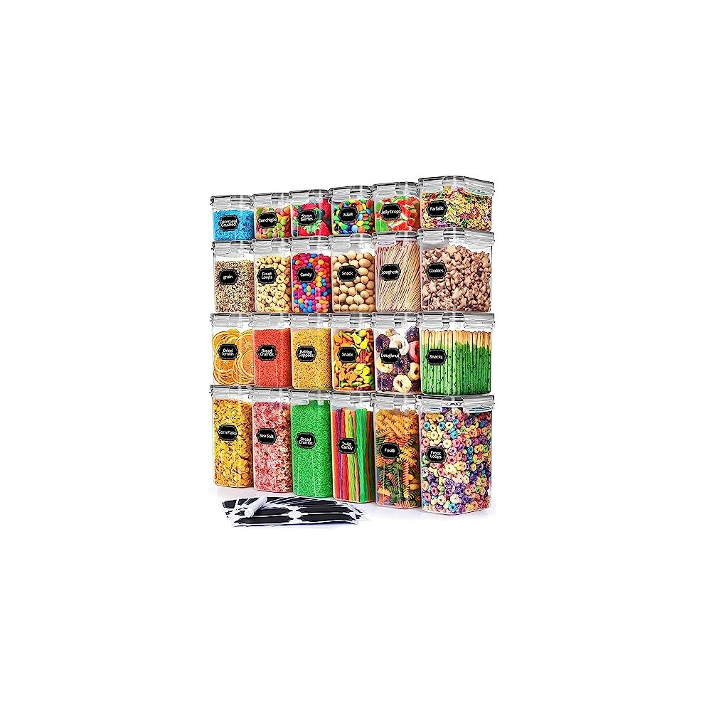 Airtight Food Storage Containers Set, 24 PC BPA Free Clear Plastic Kitchen and Pantry Organization Canisters with Durable Lids ideal for Cereal, Flour