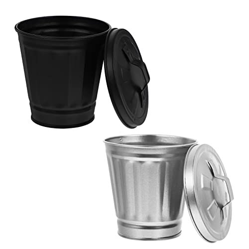 SITAKE 2 Pcs Plastic Mini Wastebasket Trash Can With Swing Lid With 120 Trash Bags, Tiny Desktop Waste Garbage Bin For Home, Office, Kitchen, Vanity Tabletop, Bedroom, Bathroom (Blue + Purple
