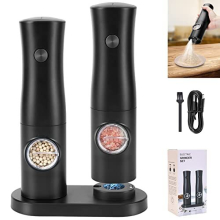 Electric Salt and Pepper Grinder Set with Rechargeable Base, Stainless Steel Salt and Pepper Grinder Set Electric with Adjustable Coarseness, Electric