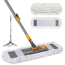 Industrial Mop, 60cm Large Commercial Dust Mop with Adjustable Handle, Professional Flat Mops with Microfibre & Cotton Pads, Heavy Duty Wet Mops for
