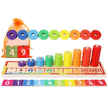 Wooden Stacking Rings and Counting Games with 45 Rings Number Blocks- Counting Ring Stacker-Wooden Sorting Counting toy for 3 years old Kids Maths