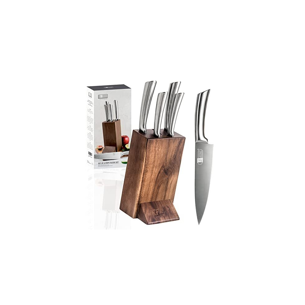 Knife Set, 6 Piece Kitchen Knife Set with Wooden Block Super Sharp Stainless Steel Knife Sets for Kitchen with Block