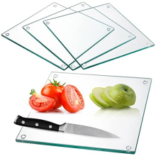 Set of 4 Tempered Glass Cutting Board, 10"x10" Square Chopping Board with Rubber Feet, Non-slip Glass Tray for Kitchen Countertop, Long Lasting,
