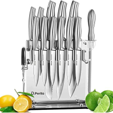 Knife Set, 14 Pieces Kitchen Knife Set with Clear Acrylic Knife Block High Carbon Stainless Steel Kitchen Knife Set with Steak Knives, Scissors,