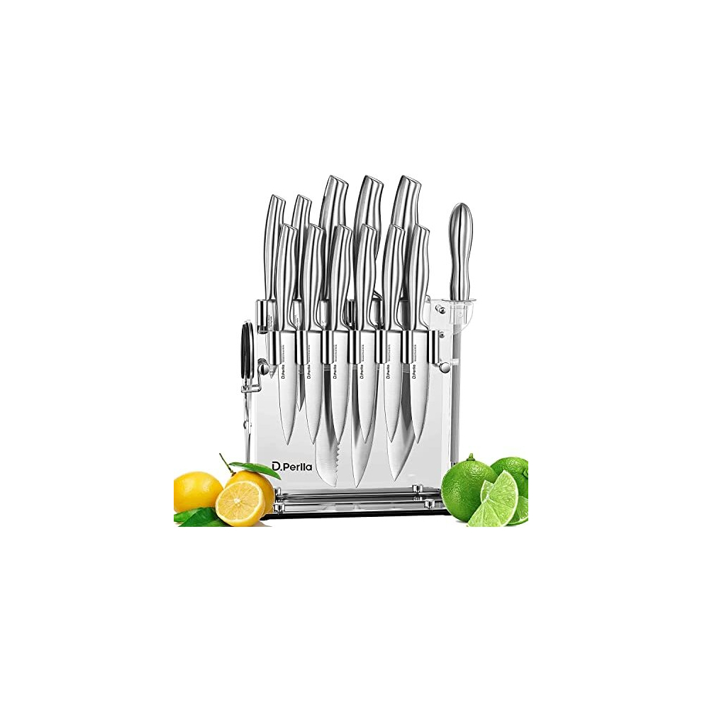 Knife Set, 14 Pieces Kitchen Knife Set with Clear Acrylic Knife Block High Carbon Stainless Steel Kitchen Knife Set with Steak Knives, Scissors,