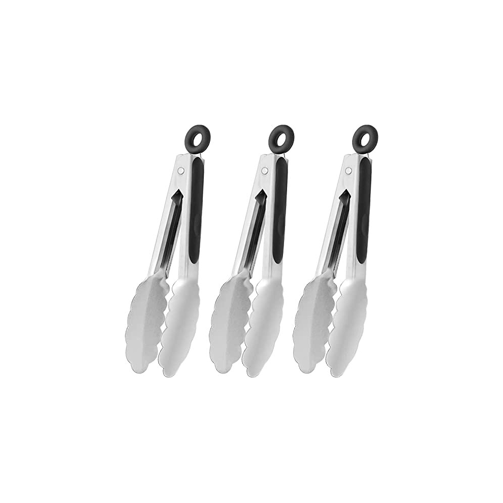 Mini Stainless Steel Kitchen Tongs 7-Inch Serving Tongs Small Cooking Tongs, Set of 3 (Silver)