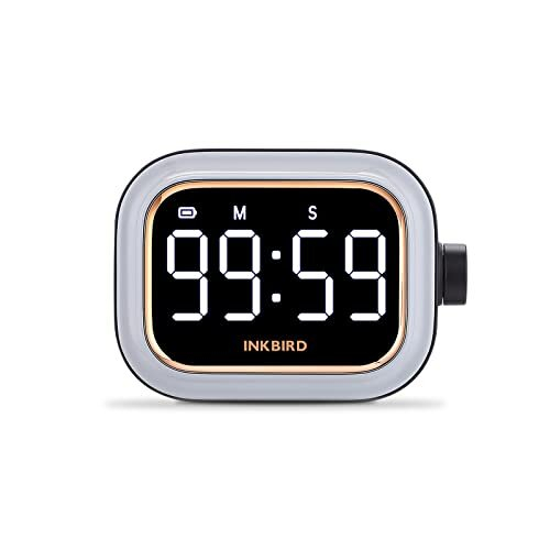 Kitchen Timer, IDT-02 Digital Cooking Timer with Large Backlit LCD Display, USB Rechargeable Battery, Adjustable Loud Alarm, One Button Operation