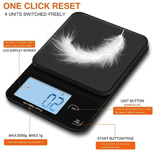 Digital Coffee Scale with Timer, Multifunctional Kitchen Scale, 5kg/0.1g Electronic Coffee Scale, LED Hidden Screen Food Scale Espresso, Electronic 1