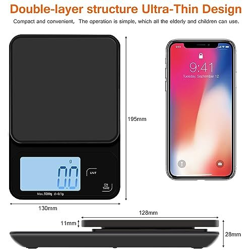Digital Coffee Scale with Timer, Multifunctional Kitchen Scale, 5kg/0.1g Electronic Coffee Scale, LED Hidden Screen Food Scale Espresso, Electronic 2