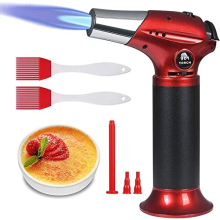 Blow Torch, Kitchen Torch, Refillable Butane Gas Torch Lighter with Safety Lock, Adjustable Flame with 2 Brush for Cooking, BBQ, Pastries, Soldering