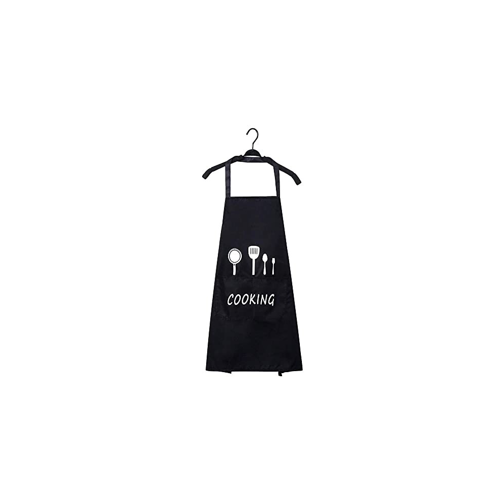 Cooking Apron, Chefs Apron Kitchen Apron Aprons for Women Men Adults, Waterproof Oil Proof Black Apron with Pockets for Home Gardening Catering Baking