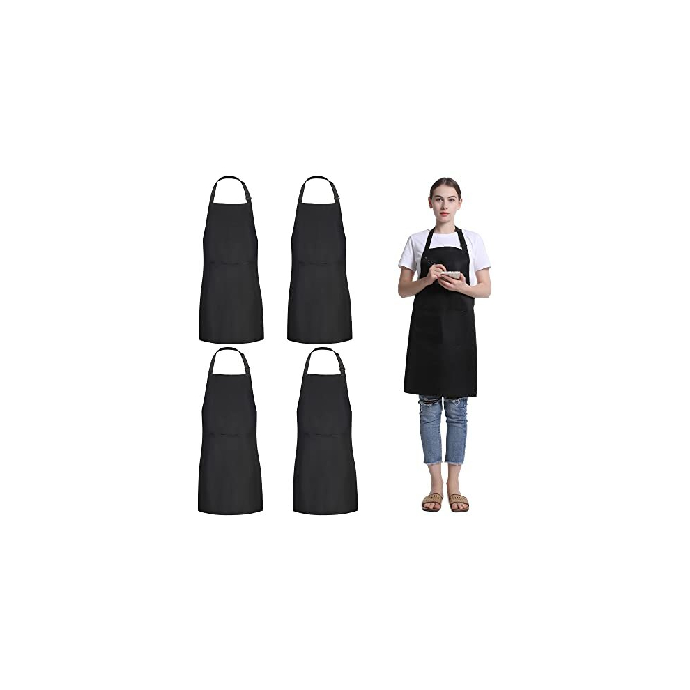 4 Packs Unisex Black Chef Apron, Waterproof Adjustable Aprons with 2 Pockets, Men Women Personalised Apron for Cooking, Kitchen, Gardening, Restaurant
