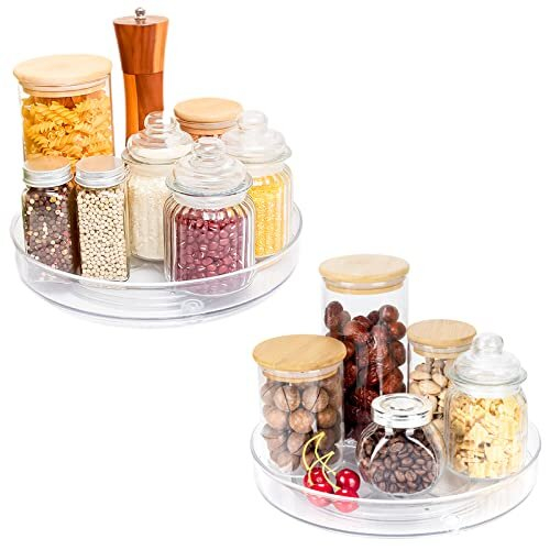 2 Pack Lazy Susan Cupboard Organiser (23.5cm+23.5cm) Fridge Lazy Susan ...