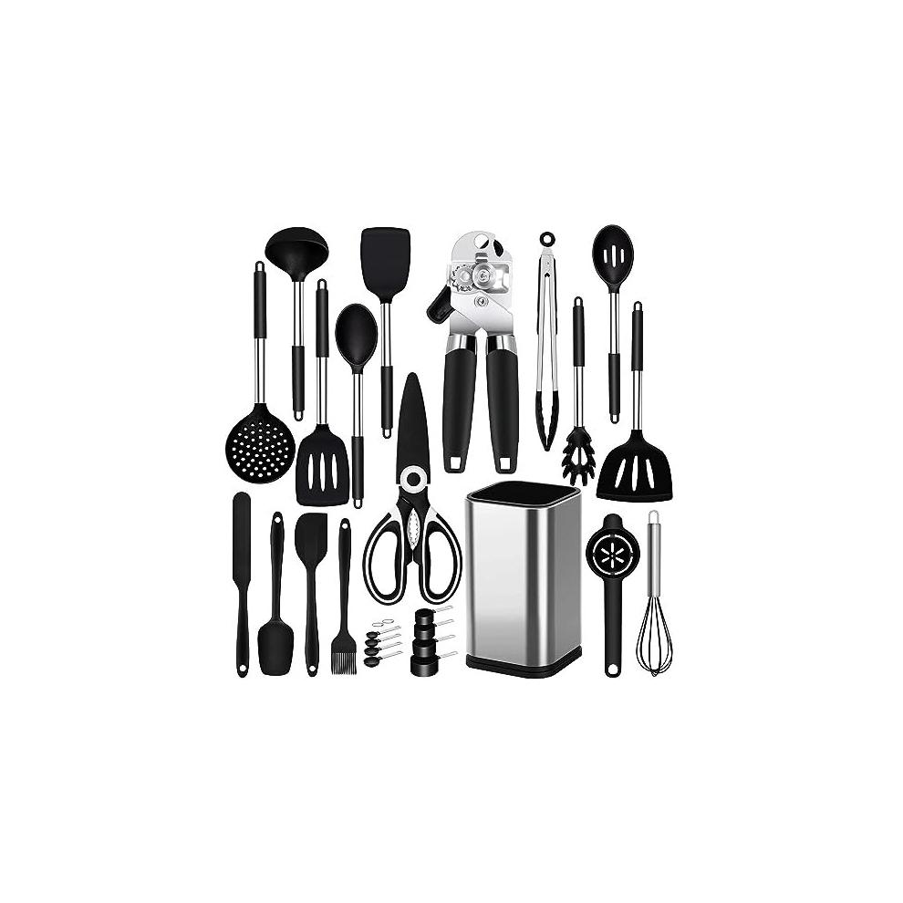 Kitchen Utensils Set, 26 Pack Silicone Cooking Utensils Set with Holder, Silicone Kitchen Utensils, Heat Resistant, Non Stick Spatula Spoon Silicone