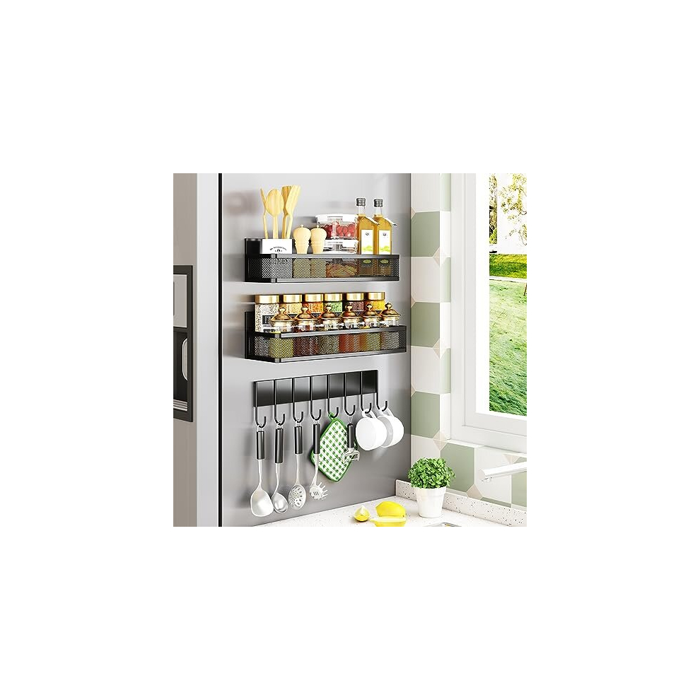 Miyawell Magnetic Spice Rack For Refrigerator, 3 Pack Magnetic Shelf, Fridge Organizer Shelves For Kitchen Organization And Storage, Moveable Space Saver