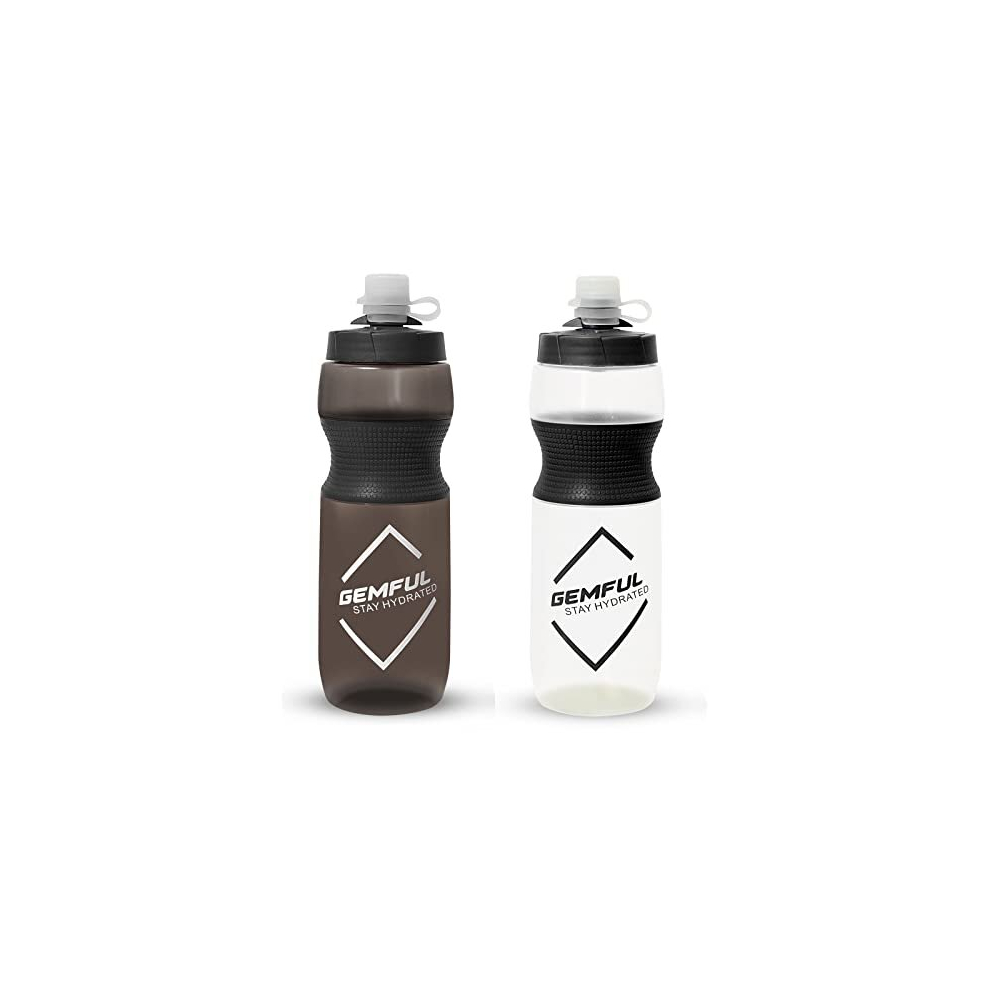 Sports Water Bottle Rubber Grip BPA Free Bike Cycling Gym Squeezable Water Container 750 ml 2 pack Clear Black