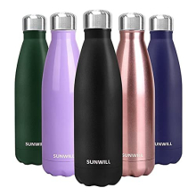 SUNWILL 500ml Insulated Stainless Steel Water Bottle - Vacuum Double-Wall, Reusable, BPA-Free, Leak-Proof, Powder Coated Black