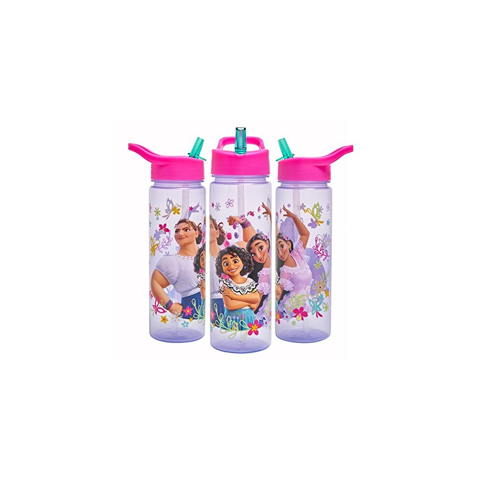 Encanto Water Bottle Flip Up Straw 600ml – Official Disney Merchandise by Polar Gear – Kids Reusable Non Spill - BPA Free - Recyclable Plastic -